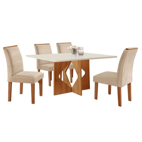 Conjunto Sala de Jantar Mesa Tampo Dakota Plus 120x80cm com 4 Cadeiras Laura