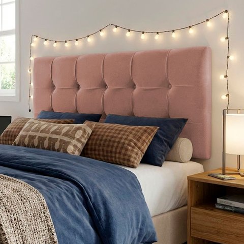 Cabeceira Painel Estofada Grecia Suede Rosa Casal 1,40m para Cama Box