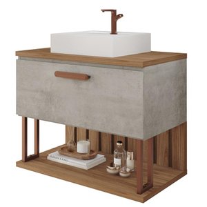 Gabinete de Banheiro Duna com Cuba 80cm Cimento/freijo - Mgm