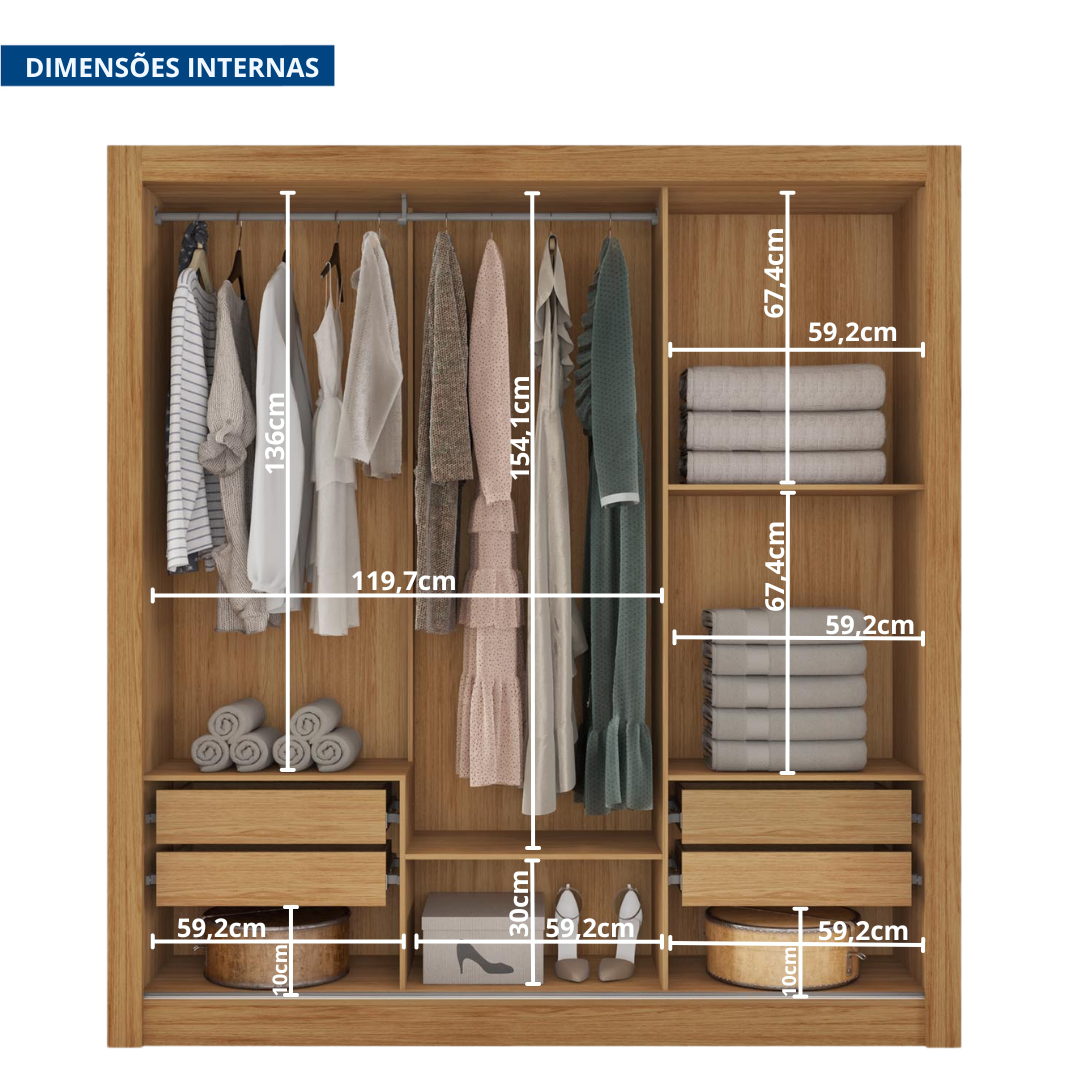 Guarda Roupa Casal com Espelhos 3 Portas 4 Gavetas Quito Espresso Móveis - 7