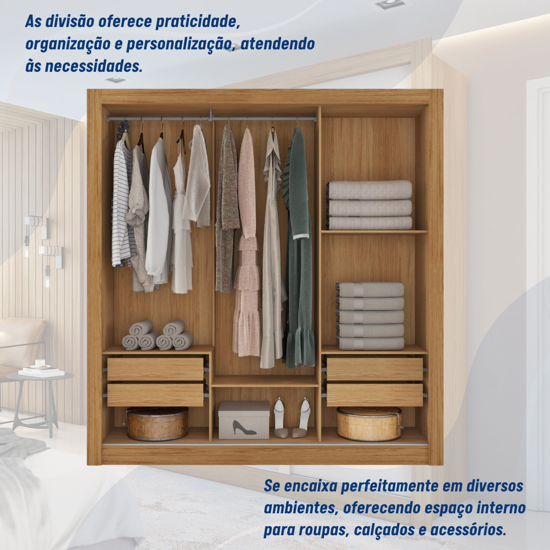 Guarda Roupa Casal com Espelhos 3 Portas 4 Gavetas Quito Espresso Móveis - 5
