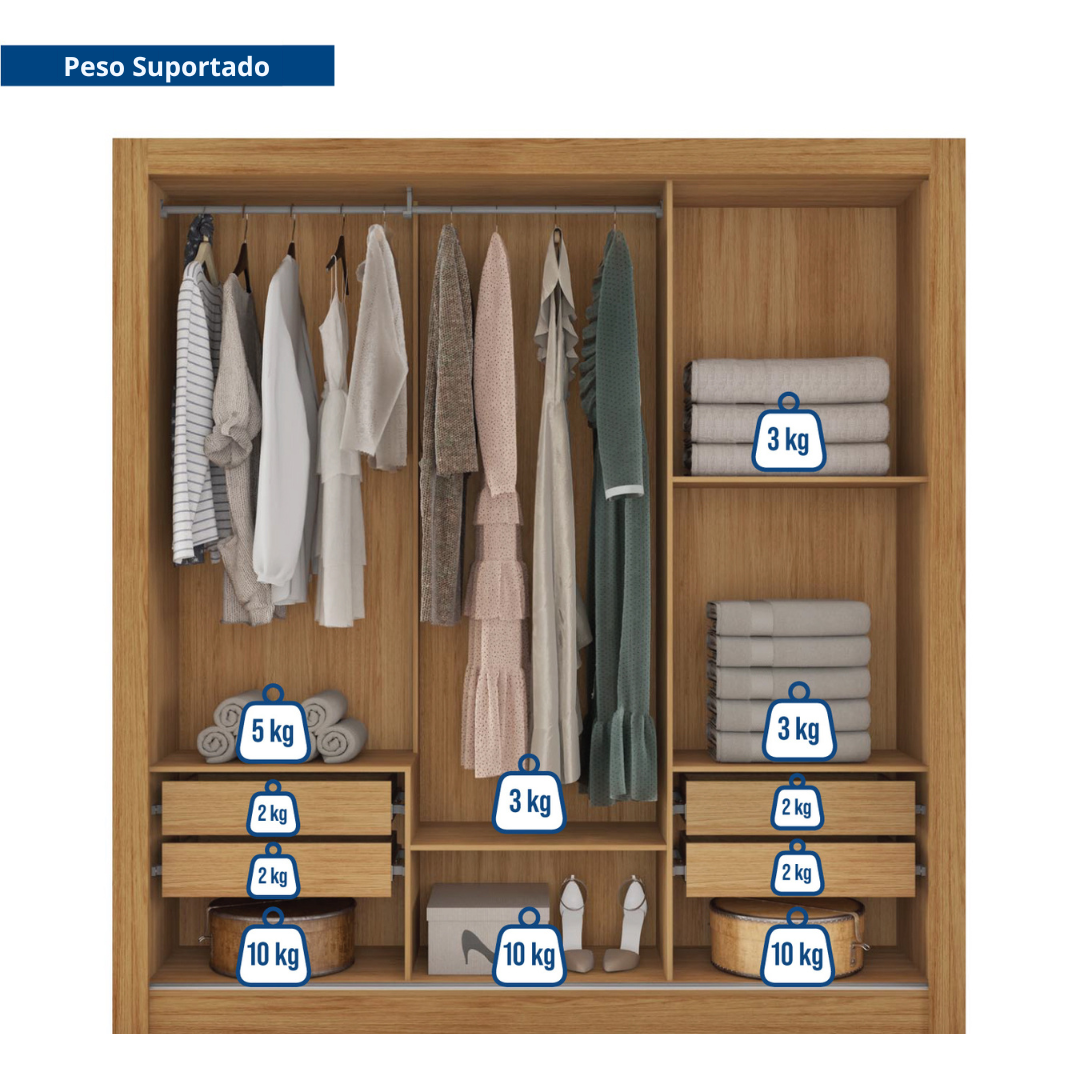 Guarda Roupa Casal com Espelhos 3 Portas 4 Gavetas Quito Espresso Móveis - 8