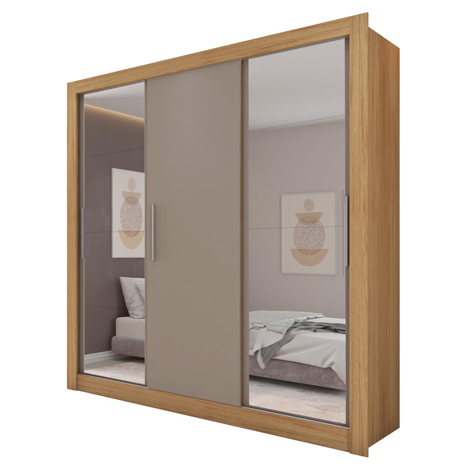 Guarda Roupa Casal com Espelhos 3 Portas 4 Gavetas Quito Espresso Móveis - 3