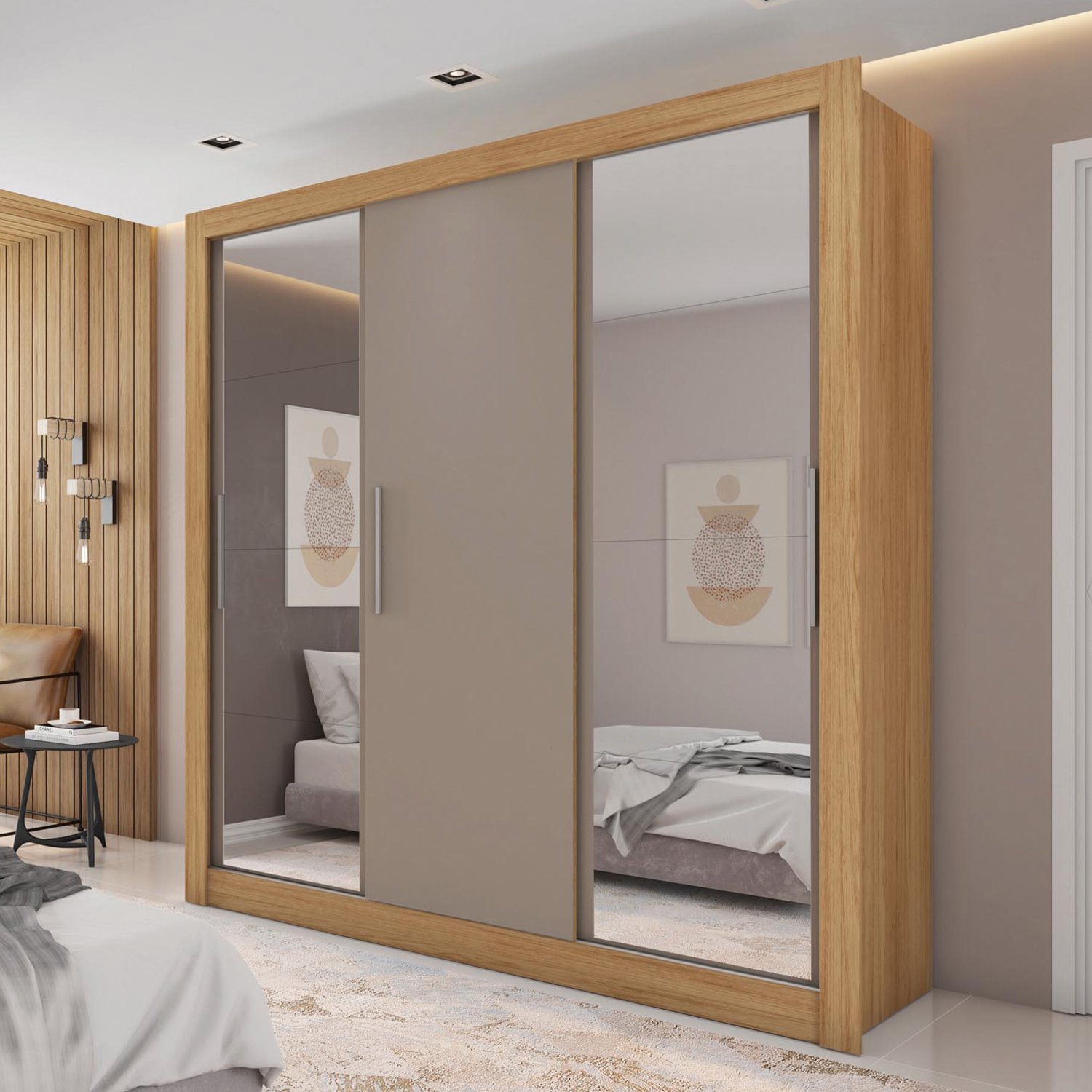 Guarda Roupa Casal com Espelhos 3 Portas 4 Gavetas Quito Espresso Móveis - 1