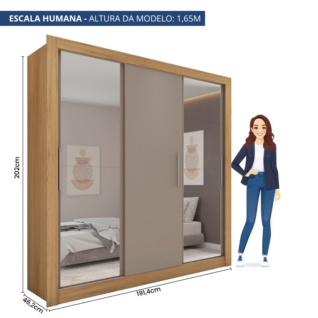 Guarda Roupa Casal com Espelhos 3 Portas 4 Gavetas Quito Espresso Móveis - 4