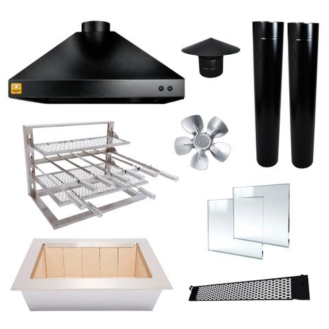 Kit Churrasqueira Gourmet a Carvão 90cm Preta com Suporte L
