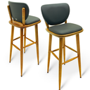 Ver imagem 1 de Kit 4 Banquetas de Madeira Torneada Bistrô Estofada - 83cm Natural