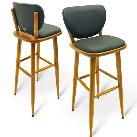 Kit 4 Banquetas de Madeira Torneada Bistrô Estofada - 83cm Natural