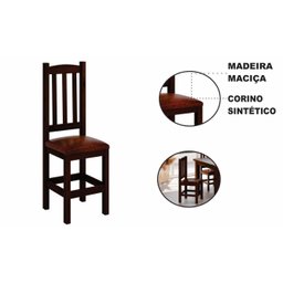 Kit 6 Cadeiras Madeira Maciça Estofado Corino Marrom Diamante Cor Castanho Nemargi - 4