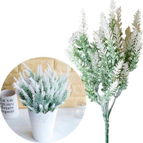 10 Ramos Planta Lavanda Artificial Branca com 35 Folhas 40cm
