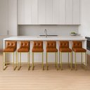 Ver imagem 1 de Banqueta Cozinha Alta com Encosto Industrial Kit 6 Dourado Lirina Pu Whisky C05 - D'Rossi