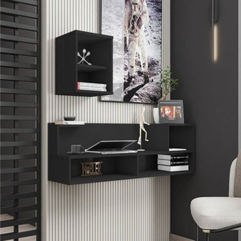 Escrivaninha Mesa Escritório Suspensa Tok Glamour 135cm Preto Fosco