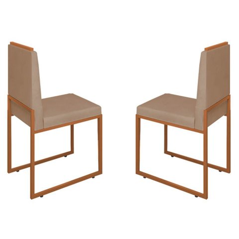 Conjunto Duas Cadeiras Sala Jantar Barcelona Base Bronze:capuccino