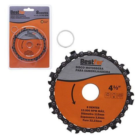 Disco Motossera P/esmerilhadeira 8t 115x3,6x22,23mm 4 1/2pol - Bestfer