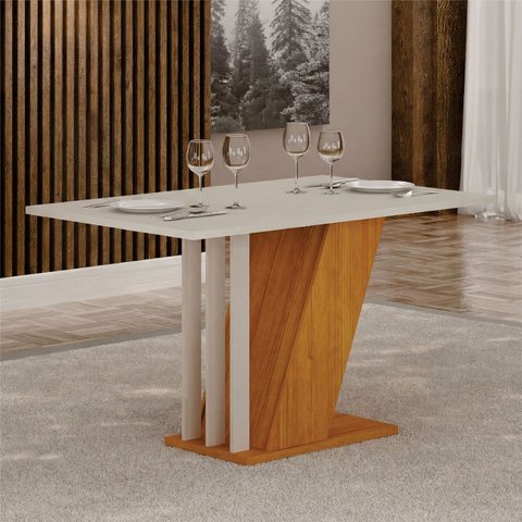 Mesa de Jantar Retangular Miami Freijó Off White 120cm 4 Lugares Yescasa