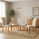 Ver imagem 1 de Conjunto 4 Cadeiras de Jantar em MDF com Assento e Encosto Estofados Miami Freijó e Palha Yescasa Marrom