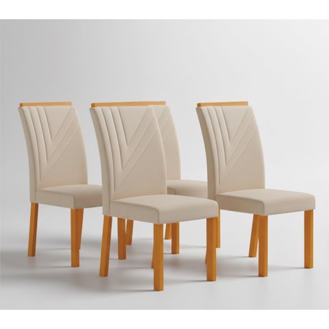 Conjunto 4 Cadeiras de Jantar em MDF com Assento e Encosto Estofados Miami Freijó e Palha  YesCasa