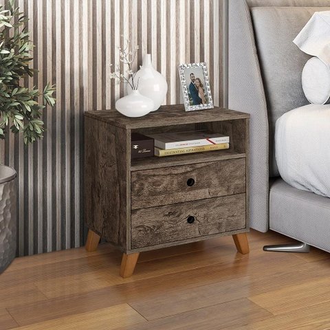 Criado Mesa de Cabeceira 2 Gavetas 1 Nicho Castani