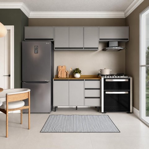 Cozinha Completa Modulada 4 Peças 280cm com Tampo Tóquio Cinza Casamia