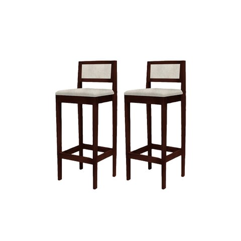 Kit 2 Banquetas Assento Encosto Estofado Imbuia com Linho Cru Hellen