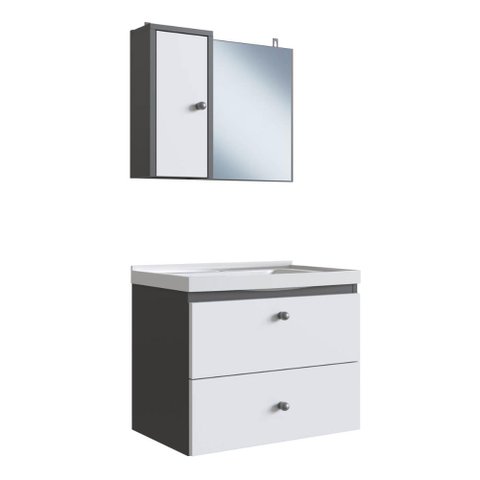 Gabinete para Banheiro Suspenso 50cm com Lavatorio e Espelheira Grafite Branco Clvp01 Versato Nova M