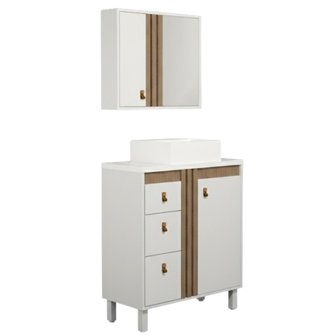 Conjunto Gabinete para Banheiro 60cm com Tampo de Pedra Sofia