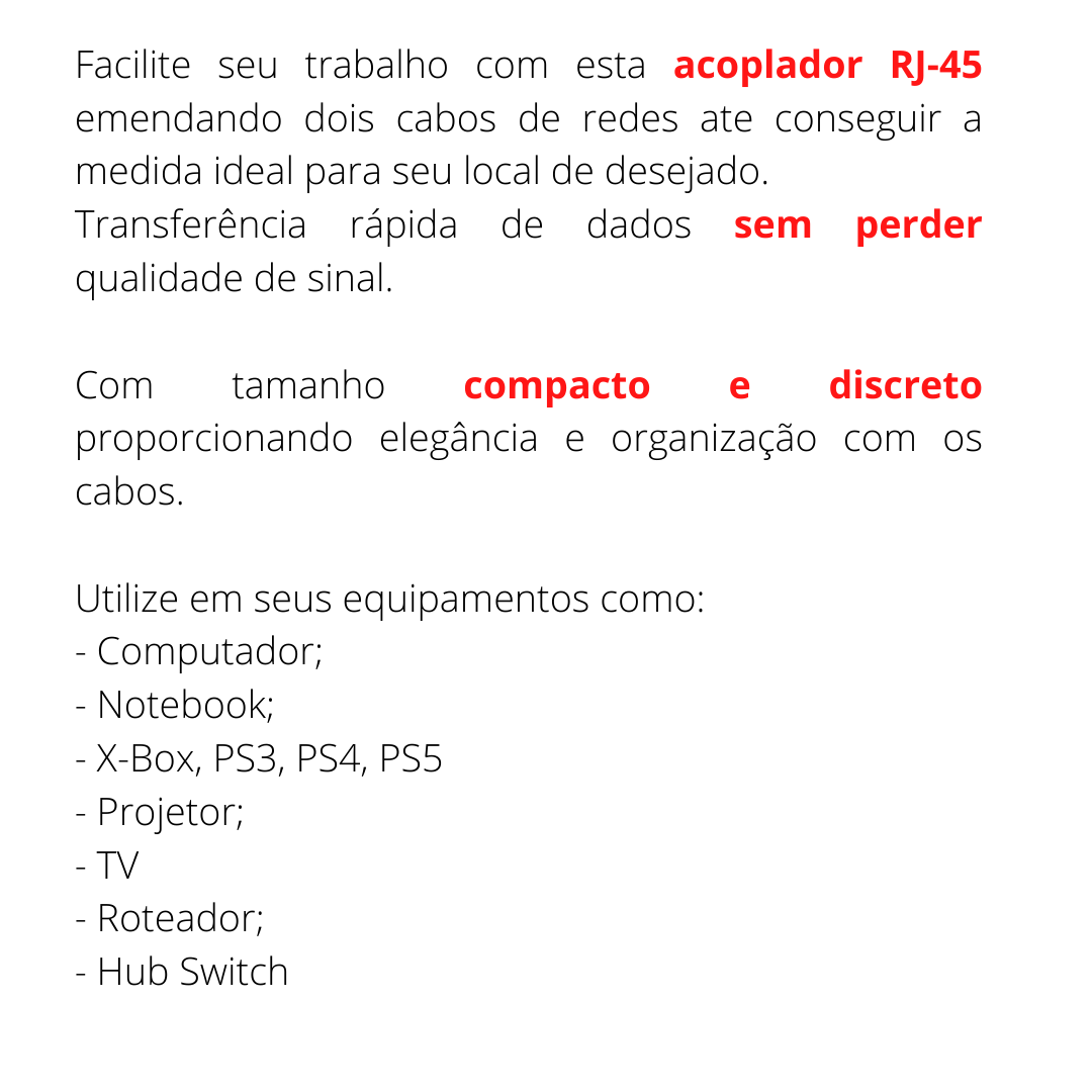 Emenda De Rede Rj45 Extensor Cat5 Cat5e Cat6 P/ Ps4 Ps5 Note