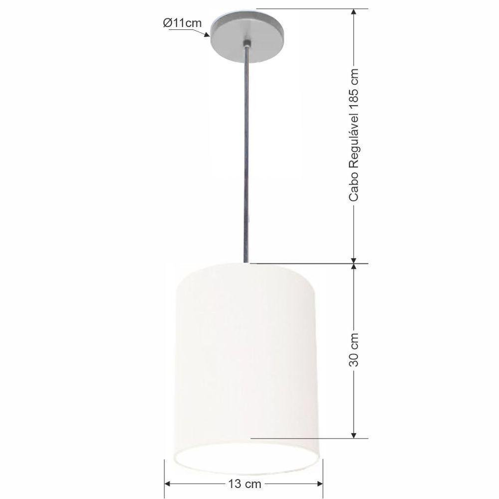 Luminária Pendente Md-4102 Cúpula em Tecido Cor Branca Cor da Canopla Cinza e Fio Transparente - 3