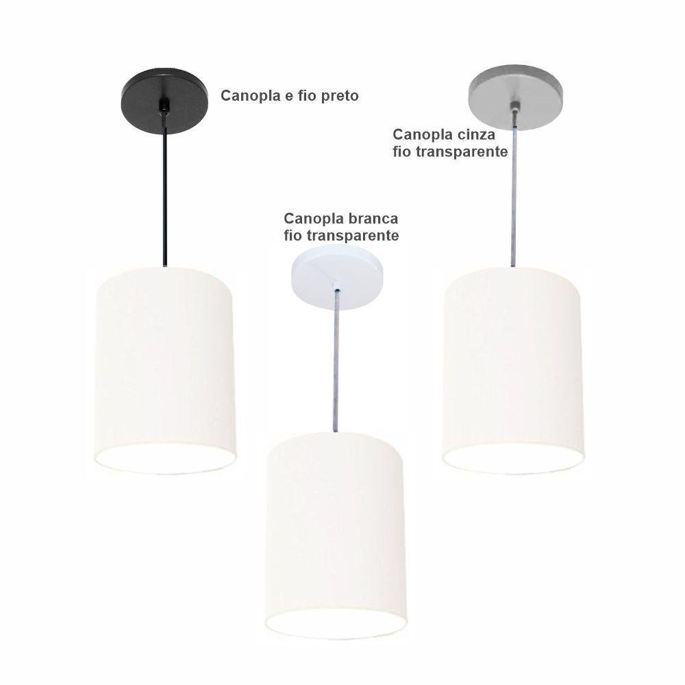 Luminária Pendente Md-4102 Cúpula em Tecido Cor Branca Cor da Canopla Cinza e Fio Transparente - 4