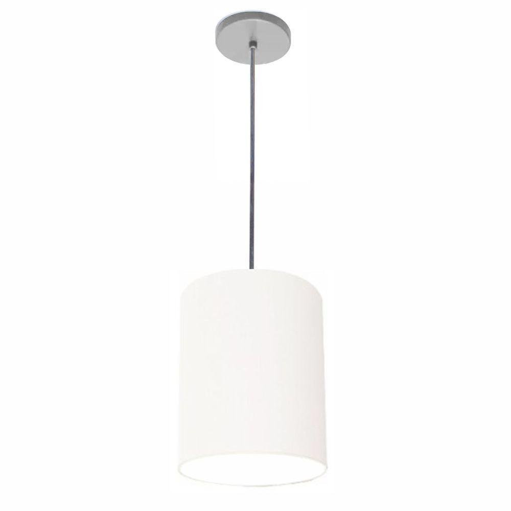 Luminária Pendente Md-4102 Cúpula em Tecido Cor Branca Cor da Canopla Cinza e Fio Transparente