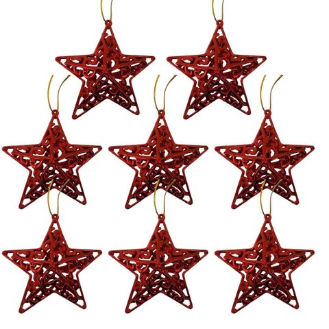 Conjunto Estrela Tridimensional Arabesco Vermelha 11cm Enfeite Árvore 8 Unidades - Magizi
