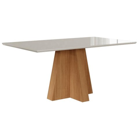 Mesa Retangular para Sala Jantar 160x80 Tampo Vidro/mdf Patricia Cimol Nature/off White