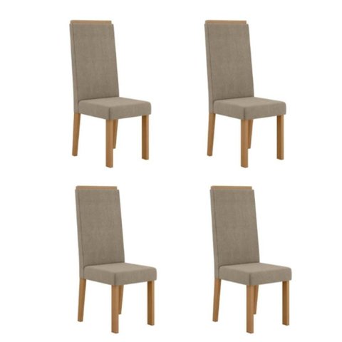Kit 4 Cadeiras Nice com Espaldar – Tecido Veludo Suede Pés em Mdf com Sapatilhas Plásticas Mel/