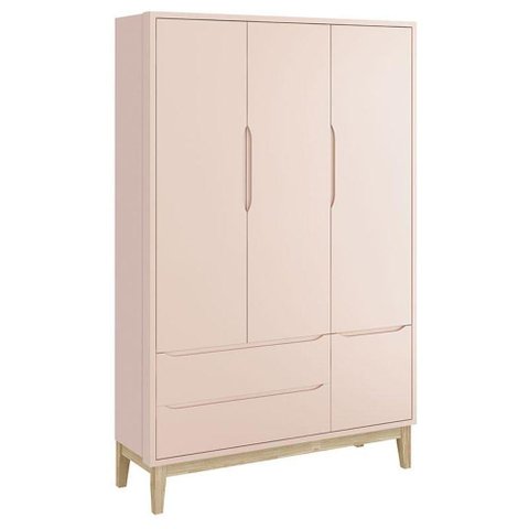 Guarda Roupa Infantil New Classic 3 Portas Rosa com Pés Madeira Natural - Reller