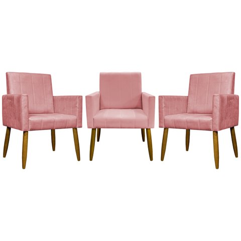Kit 3 Poltronas Decorativa Para Sala Recepção Escritório Mari Suede Cores