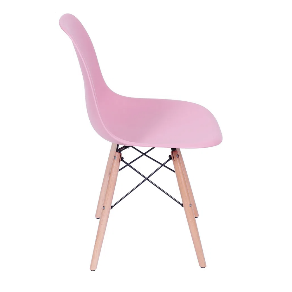 Cadeira Quarto Escritório Sala Charles Design Eames Eiffel Wood - Rosa - 1