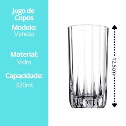 Jogo de Copos Vidro Veneza 320ml 6 Unidades - Havan Casa - 3