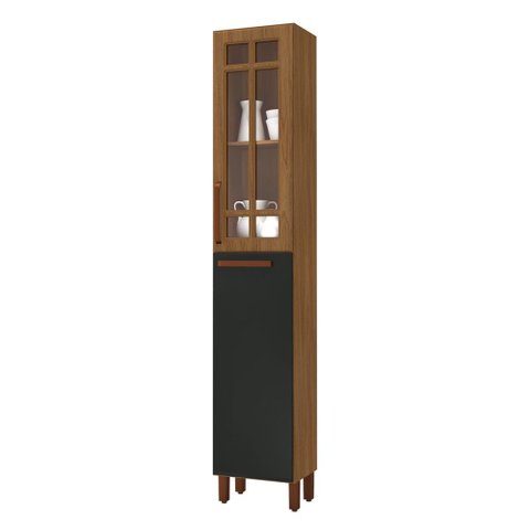 Paneleiro 40 cm Monza 2 Portas com Vidro Freijó/Chumbo - Indekes