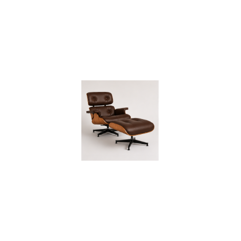 Poltrona Charles Eames com Puff - Freijó em Couro Café