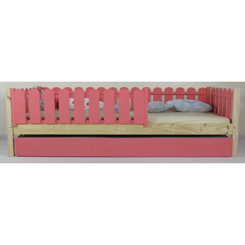 Bicama Infantil Solteiro Base Colorida Madeira Maciça Pinus Grade Cercadinho