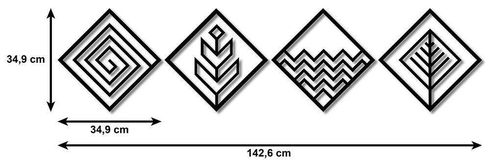 Conjunto 4 Elementos Quadros em Losango em MDF 6mm Vazado - 2