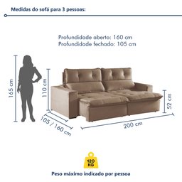 Sofá Retrátil e Reclinável 2 Lugares 200cm Beny - 8
