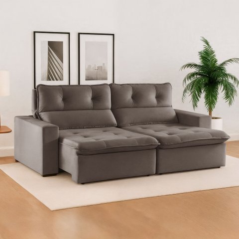 Sofá Retrátil e Reclinável 3 Lugares Suede Beny 200cm Bege Suede/Bege