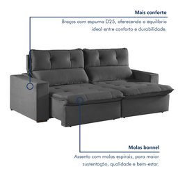 Sofá Retrátil e Reclinável 2 Lugares 200cm Beny - 6
