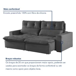 Sofá Retrátil e Reclinável 2 Lugares 200cm Beny - 5