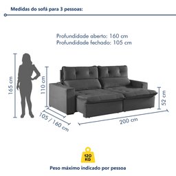 Sofá Retrátil e Reclinável 2 Lugares 200cm Beny - 8