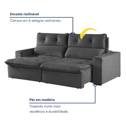 Sofá Retrátil e Reclinável 2 Lugares 200cm Beny - 2
