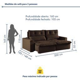 Sofá Retrátil e Reclinável 2 Lugares 200cm Beny - 8