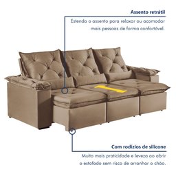 Sofá Retrátil e Reclinável 4 Lugares 270cm Londres Plus - 3