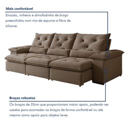Sofá Retrátil e Reclinável 4 Lugares 270cm Londres Plus - 9